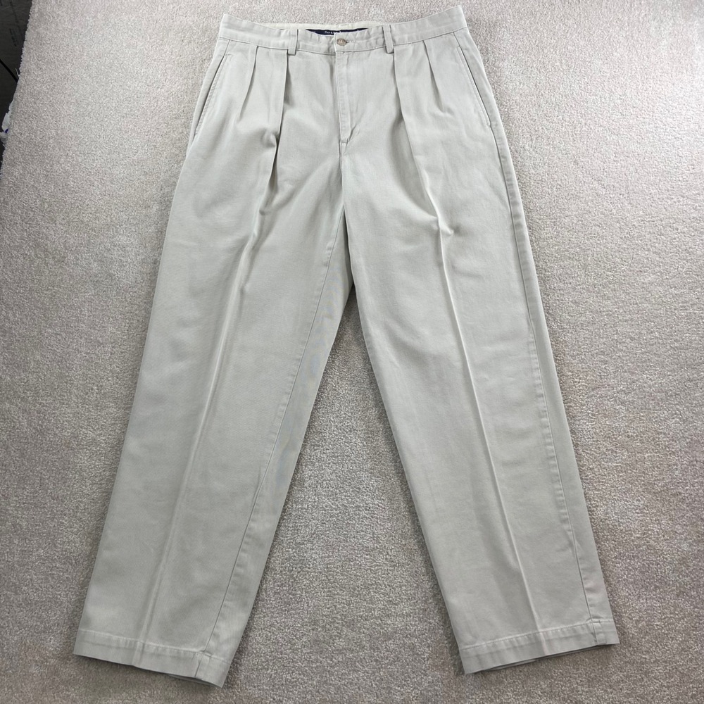 Vintage Polo Ralph Lauren Andrew Pant Mens 34x30 Tan Double Pleated Chinos USA